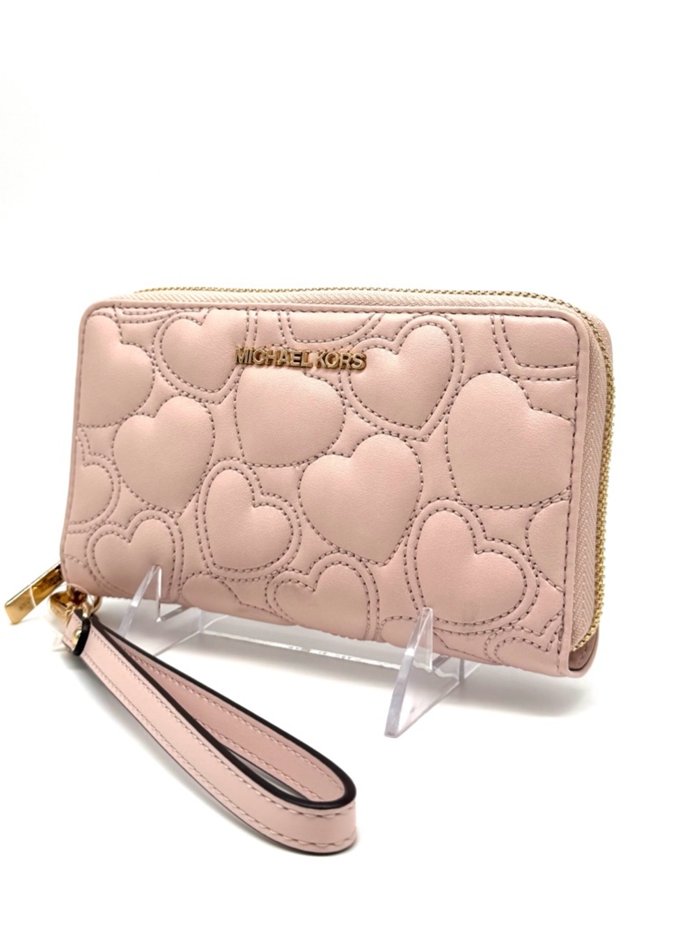 Michael Kors Large Quilted Heart Flat MF Phone Case Wallet Powder Blush